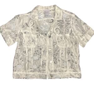 Sheer Burnout Jacket Womens Medium Shirt Vintage Beachy Breezy Floral